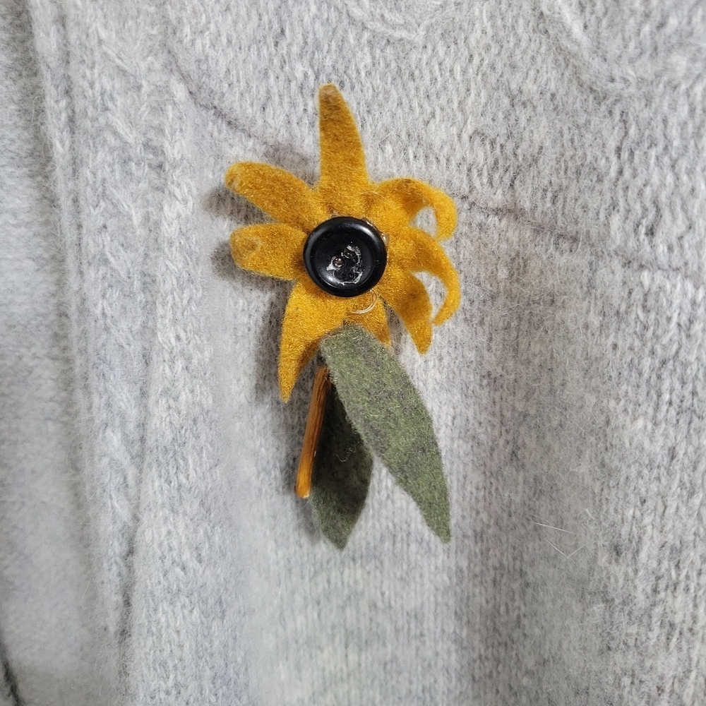 Kenar Wool and Angora Gray Cardigan with Flower Pin, Size Large - Picture 3 of 4